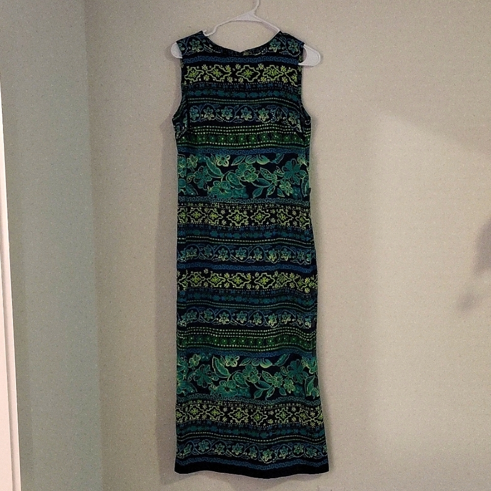 Vintage Blue and Green Floral Maxi Dress